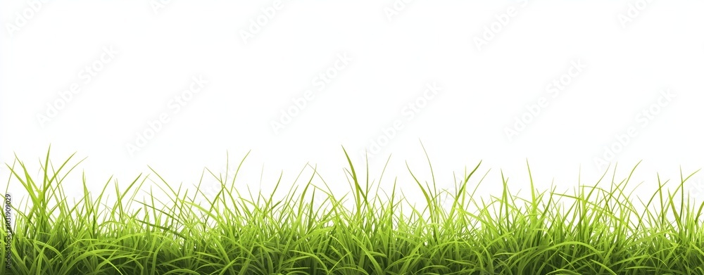 Seamless border of green grass isolated on a white background, offering space for text or design, representing a concept for the spring season with realistic details. Seamless border of green grass isolated on a white background, offering space for text or design, representing a concept for the spring season with realistic details.