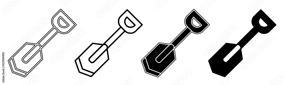 Black and white illustration of a shovel. Shovel icon collection with line. Stock vector illustration. Black and white illustration of a shovel. Shovel icon collection with line. Stock vector illustration.