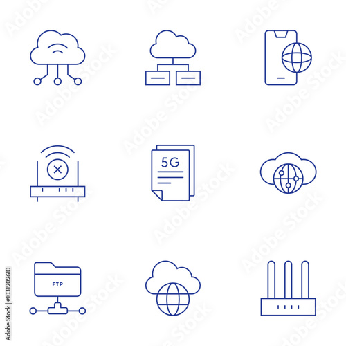 Internet icons set. Thin Line style, editable stroke. cloud computing, connectivity, contract, ftp, global, internet, internet service.