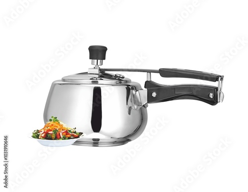 Tableau sur toile Silver Pressure Cooker for Kitchen Uses on White Background