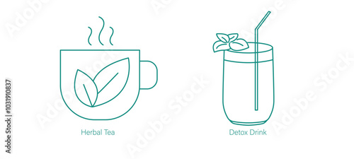 Herbal Tea and Detox Drink Vector Icons for Cleansing and Health