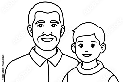 Father and son good relation outline people activity, son and father together cartoon vector illustration