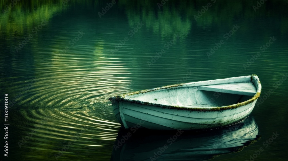 Serene Solitude: A Tranquil Lake Escape with a Solitary Boat Serene Solitude: A Tranquil Lake Escape with a Solitary Boat