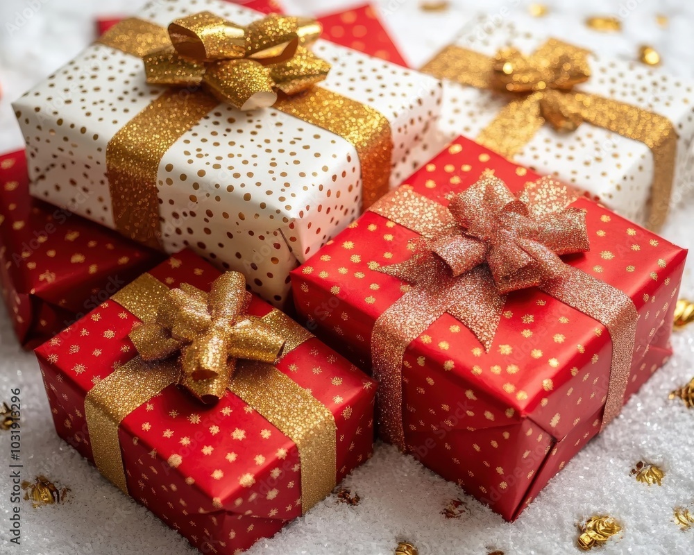Colorful gift boxes with bows on a soft surface, perfect for festive celebrations. Colorful gift boxes with bows on a soft surface, perfect for festive celebrations.