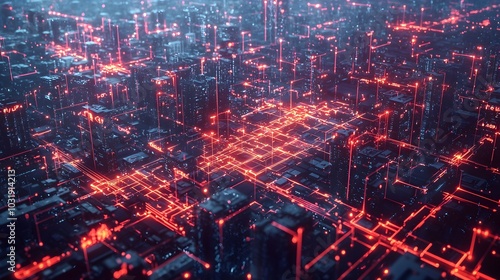 Glowing Quantum Cityscape Visualizing the Future of Smart Interconnected Urban Environments