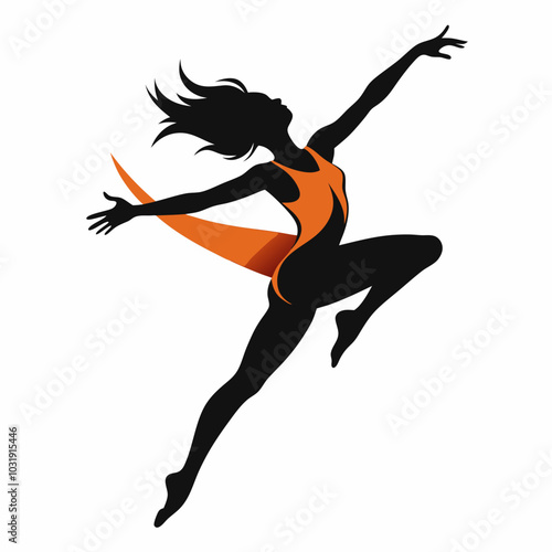 A dynamic dancer jumping silhouette vector illustration on white background