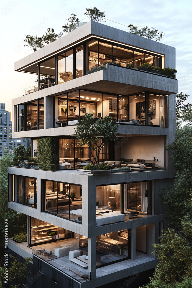 Modern architectural marvel with lush greenery Modern architectural marvel with lush greenery