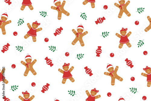 Christmas seamless pattern of Christmas gingerbreads on white background. Christmas paper. Christmas gingerbread man.