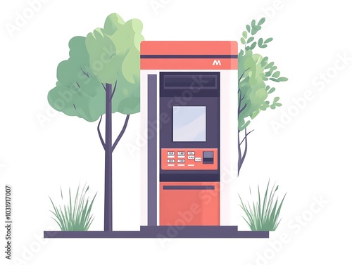 An illustration fuel pump beside a tree with white background  photo