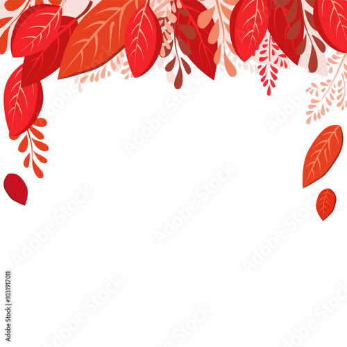 Vector isolated square frame of red dry autumn leaves. Border for text. Flat clipart for design