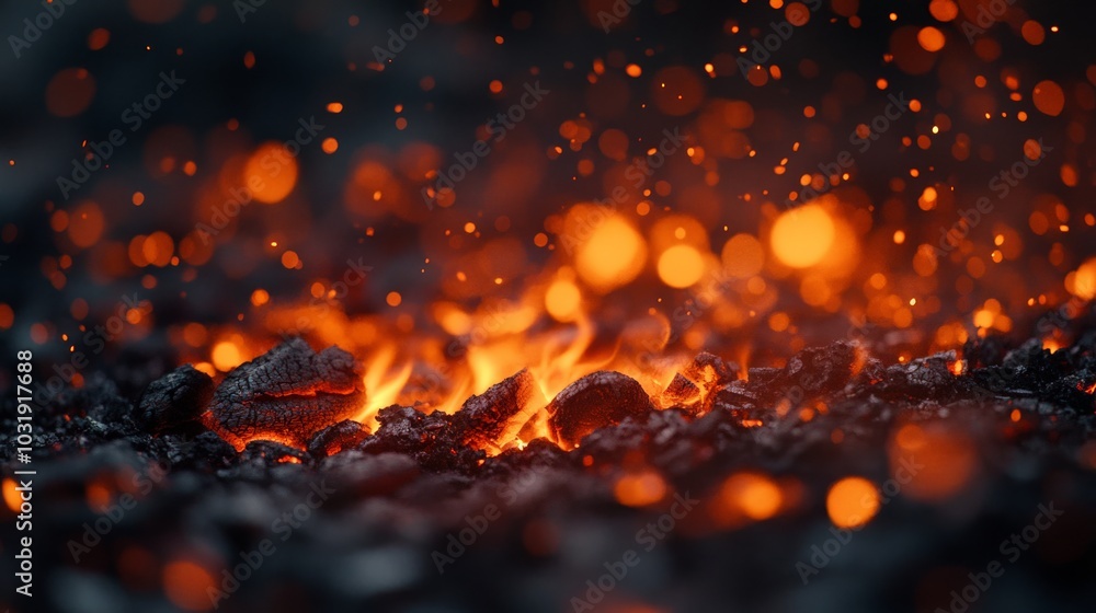 Smoldering Embers: A Fiery Landscape of Glowing Coals and Sparks Smoldering Embers: A Fiery Landscape of Glowing Coals and Sparks