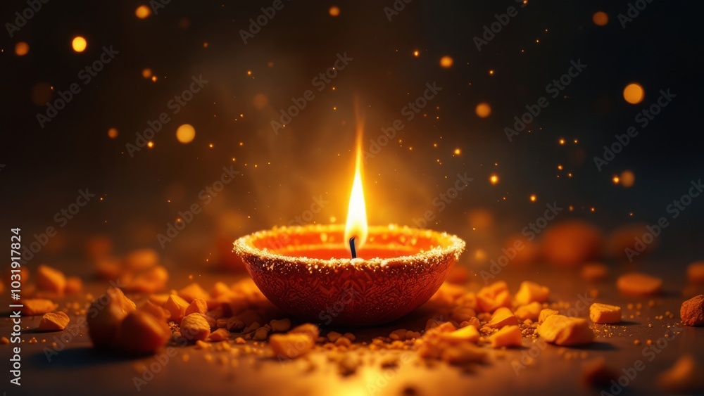 Beautifully Lit Diya Illuminating the Night with Warmth and Color Beautifully Lit Diya Illuminating the Night with Warmth and Color