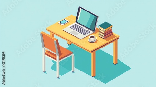 Cozy Workspace with Laptop and Books on a Table