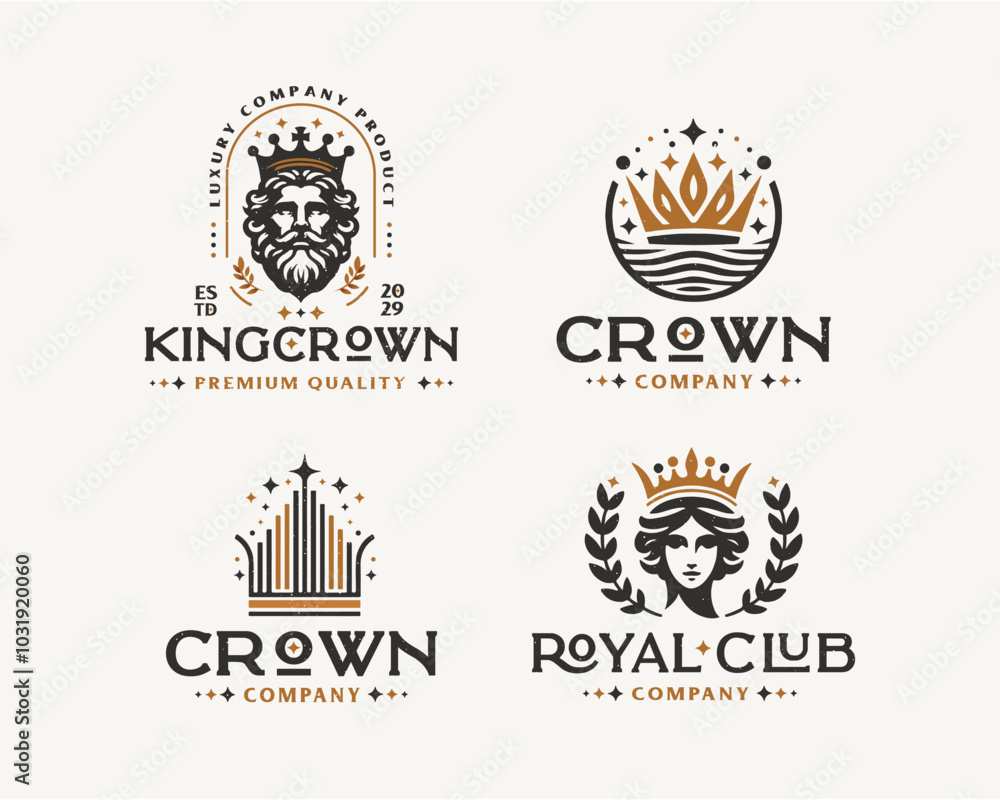 Obraz premium Set vintage bundle luxury crown king and queen elegant logo design for business company