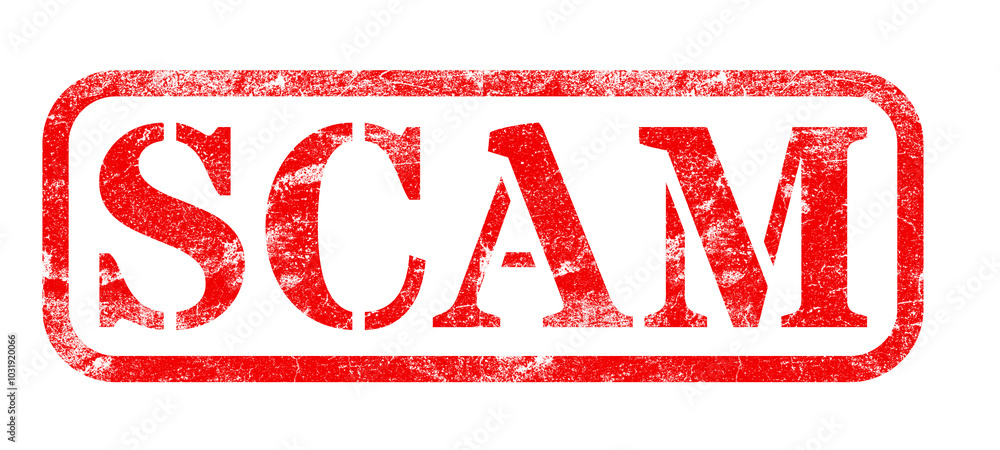 SCAM Red Rubber Stamp Isolated on Transparent Background with Distressed Texture Effect SCAM Red Rubber Stamp Isolated on Transparent Background with Distressed Texture Effect