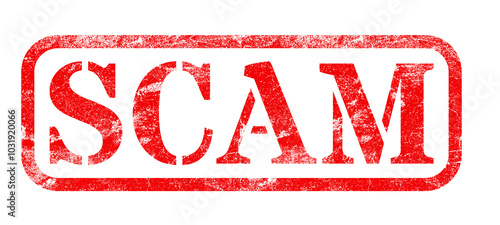 SCAM Red Rubber Stamp Isolated on Transparent Background with Distressed Texture Effect