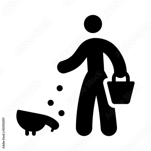 Figure feeding his chicken or poultry farm