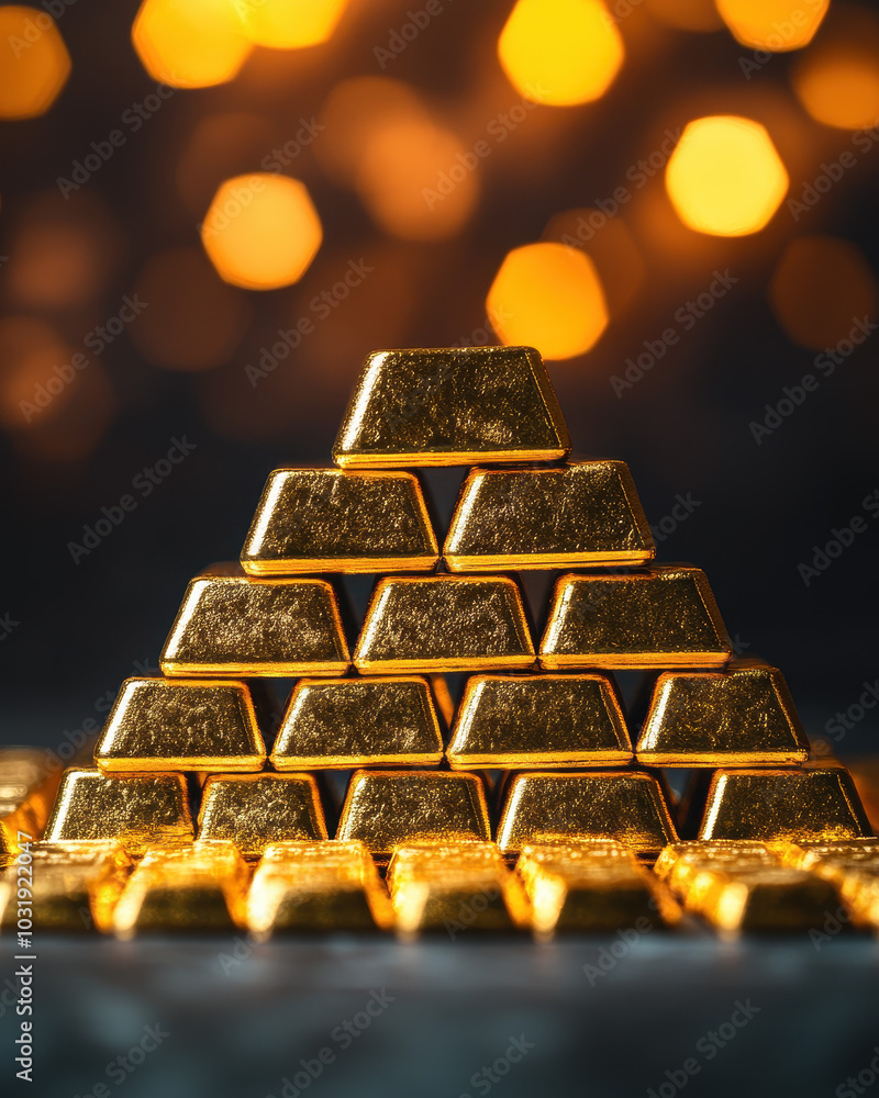 Gold bars arranged in a pyramid, a symbol of financial prosperity and investment Gold bars arranged in a pyramid, a symbol of financial prosperity and investment