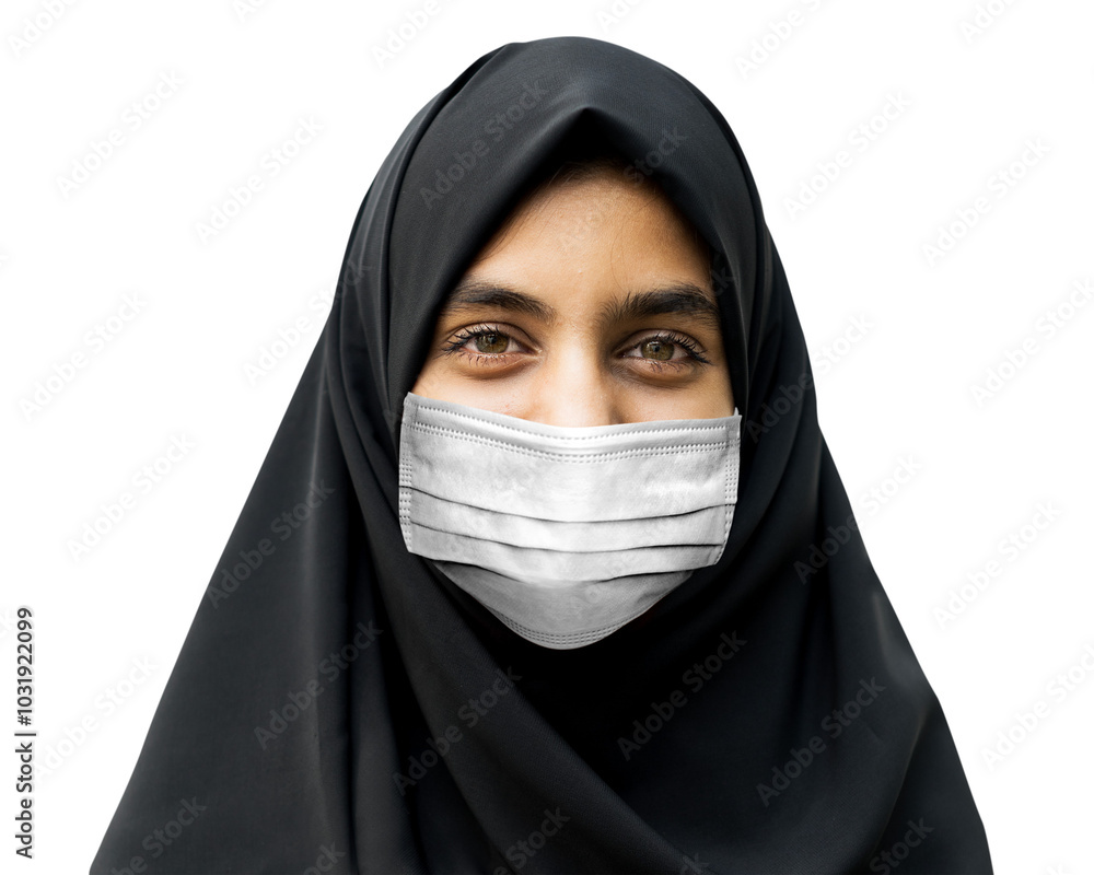 Young Muslim woman wearing a face mask during the COVID-19 pandemic Young Muslim woman wearing a face mask during the COVID-19 pandemic