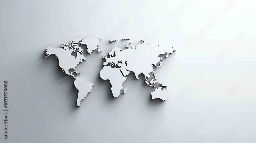 White silhouette of the world map on a light background, perfect for educational or creative projects.