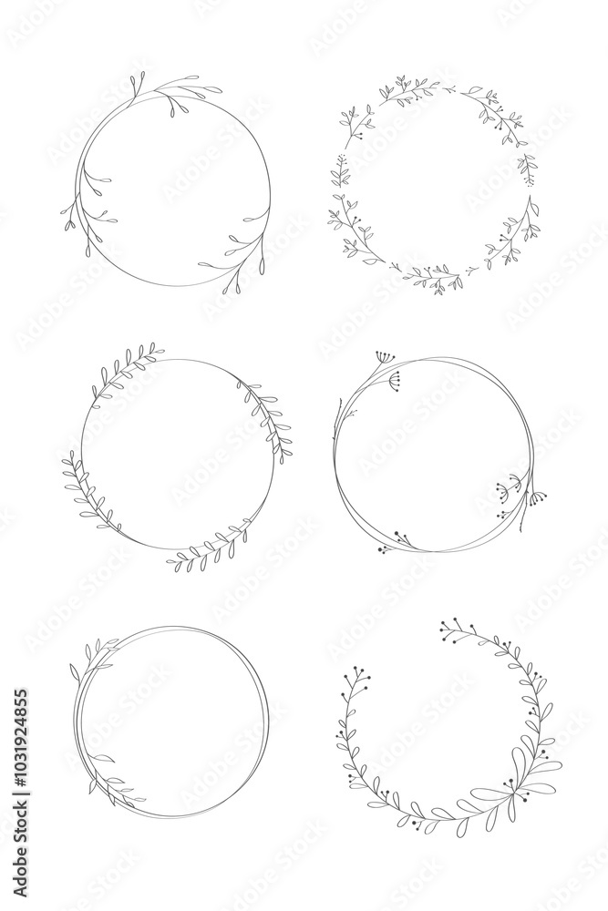 Leafy doodle sticker design element set Leafy doodle sticker design element set