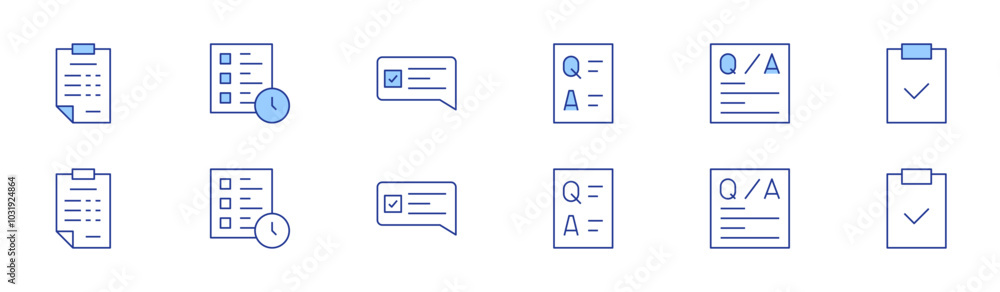 Survey icon set in two styles, Duotone and Thin Line style. Editable stroke. question, survey, clipboard Survey icon set in two styles, Duotone and Thin Line style. Editable stroke. question, survey, clipboard