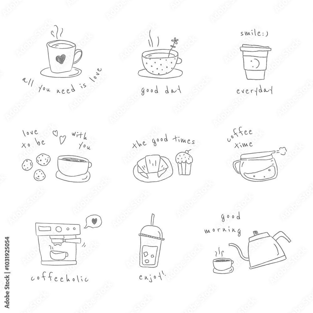 Cute coffee doodle design element set Cute coffee doodle design element set