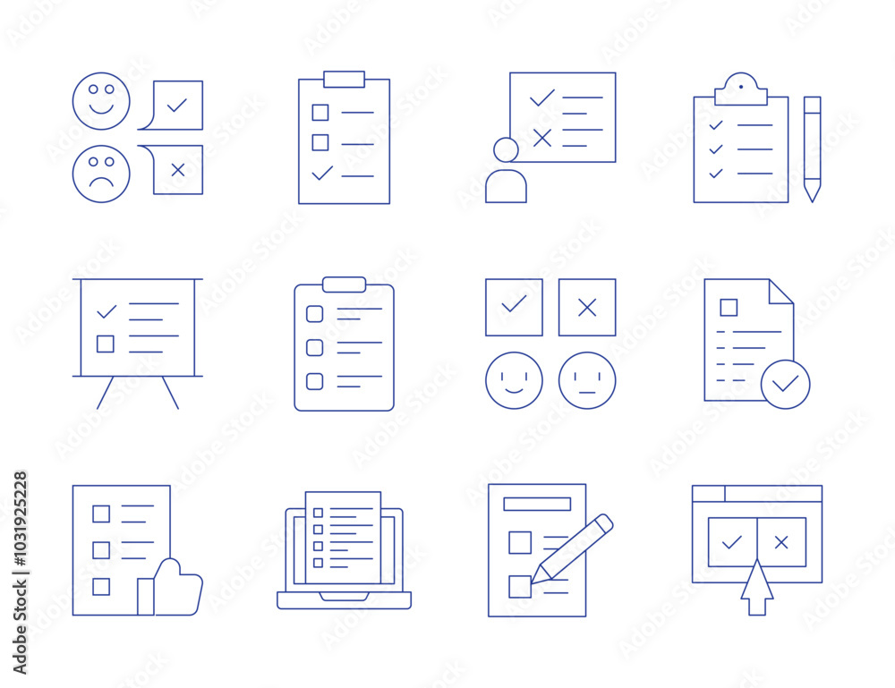 Survey icons. Thin Line style, editable stroke. clipboard, compliance, online survey, survey Survey icons. Thin Line style, editable stroke. clipboard, compliance, online survey, survey