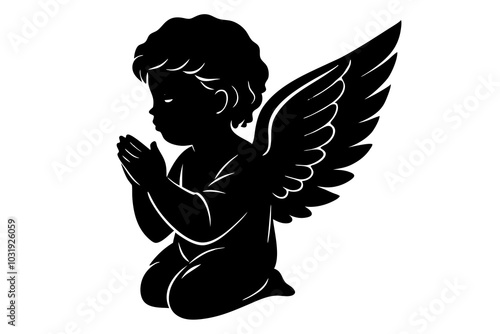 Baby angel praying | isolated vector silhouette illustration on white background