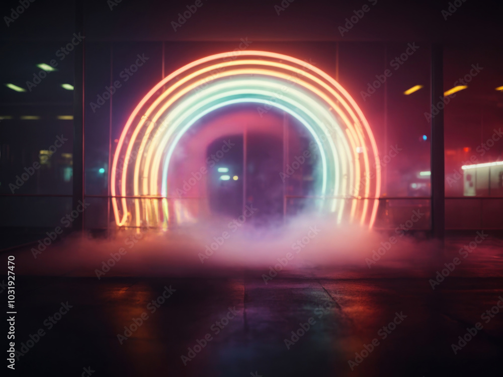 Obraz premium round glowing neon light and fog background. AI Generative