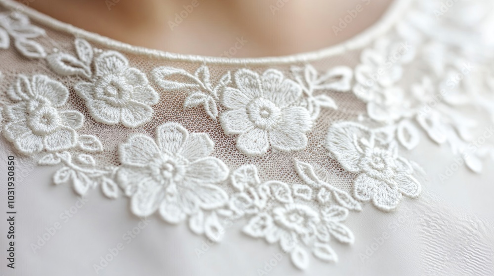 Obraz premium Elegant floral lace embroidery on a delicate fabric