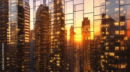 Cityscape Reflection in Glass Facade