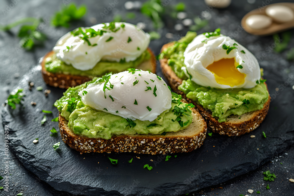 Healthy avocado toast with poached eggs Healthy avocado toast with poached eggs