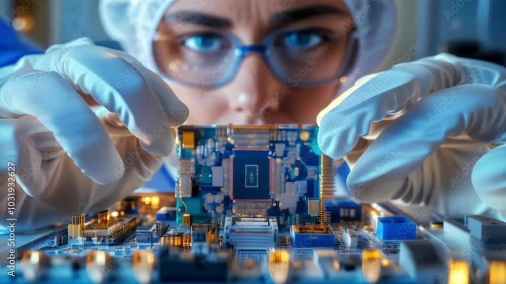 a man installs a microchip into a circuit