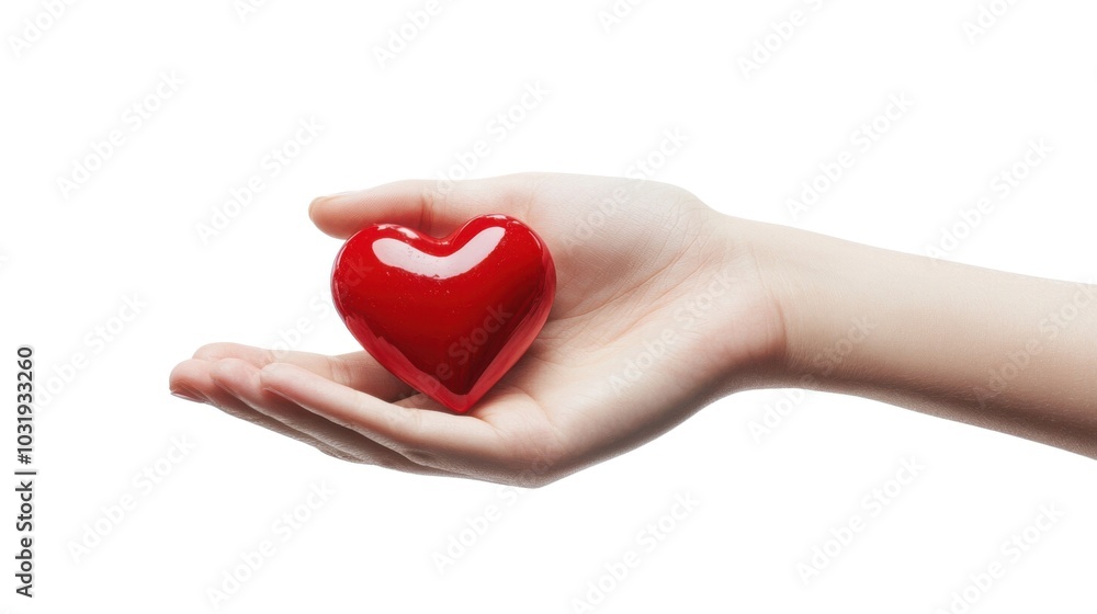 Child's hand holding red heart-shaped object symbolizing love and care concept Child's hand holding red heart-shaped object symbolizing love and care concept