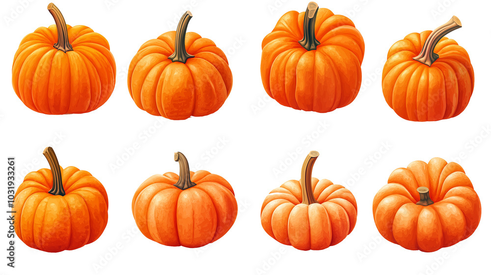 Halloween set of spooky orange pumpkins on transparent background Halloween set of spooky orange pumpkins on transparent background