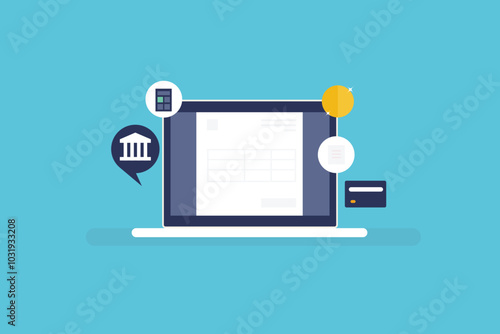 Internet banking, Online bill payment, Secure money transfer online, Banking statement online, Accounting software, Vector illustration concept.