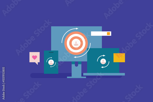 Remarketing concept, Retargeting audience, Digital advertising with remarketing technology, Ads on multiple devices and network. Vector illustration design.
