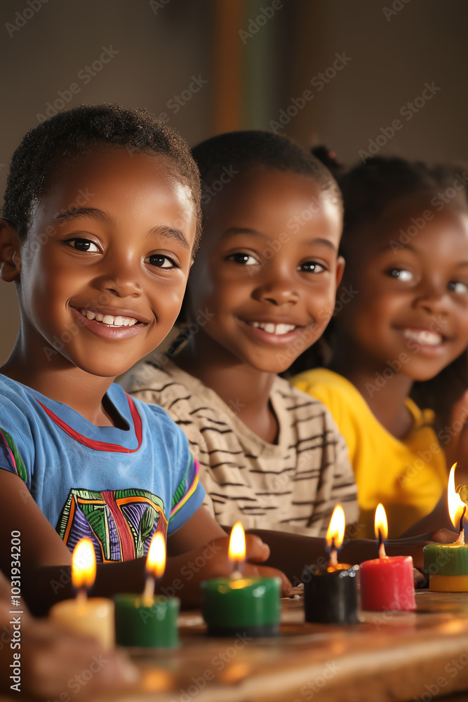 Joyful children with candles, smiling together Joyful children with candles, smiling together