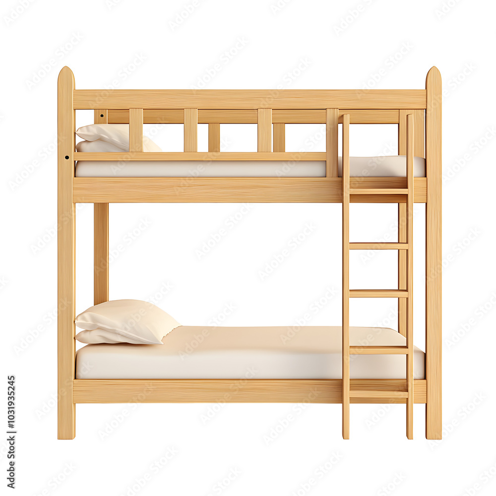 wooden childrens bunk bed featuring simple design with two levels and ladder for easy access. This realistic photo showcases functionality and style of modern bedroom furniture wooden childrens bunk bed featuring simple design with two levels and ladder for easy access. This realistic photo showcases functionality and style of modern bedroom furniture