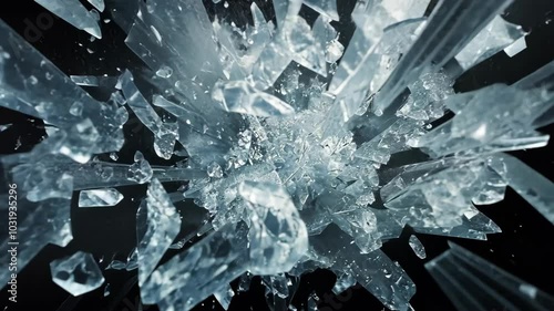 A close-up of shards of ice against a black background