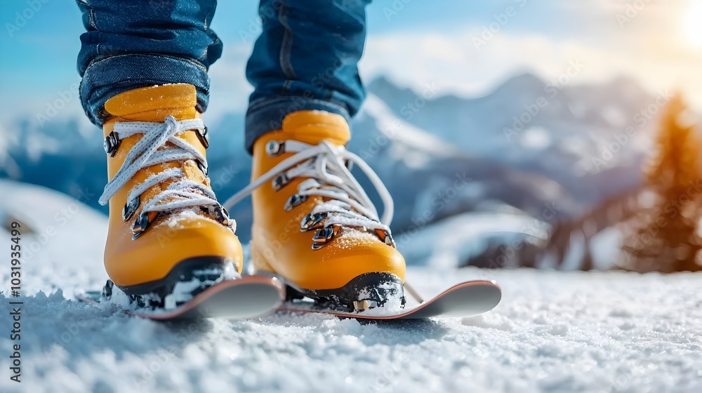 A skier putting on their ski boots and adjusting other winter gear and equipment before venturing out to the snowy slopes for an exhilarating ski session full of adventure and excitement A skier putting on their ski boots and adjusting other winter gear and equipment before venturing out to the snowy slopes for an exhilarating ski session full of adventure and excitement