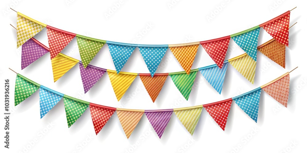 Colorful Party Flag Garland on White Background - Festive Decoration for Celebrations, Birthdays, Weddings, and Events - Vibrant Bunting for Party Supplies and Decor Colorful Party Flag Garland on White Background - Festive Decoration for Celebrations, Birthdays, Weddings, and Events - Vibrant Bunting for Party Supplies and Decor