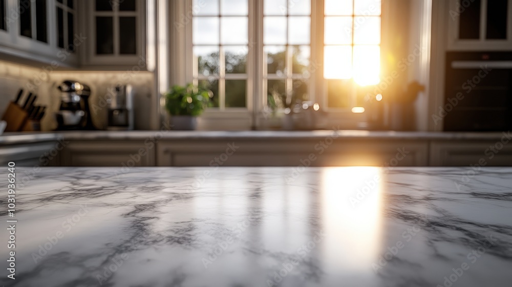 Bright Kitchen with Marble Countertop at Sunset Bright Kitchen with Marble Countertop at Sunset