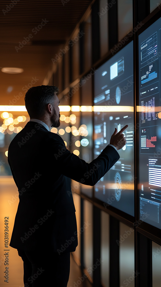 Businessman interacting with digital display Businessman interacting with digital display