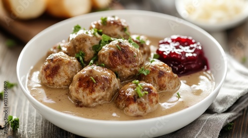 Swedish Meatballs with Creamy Gravy and Lingonberry Sauce