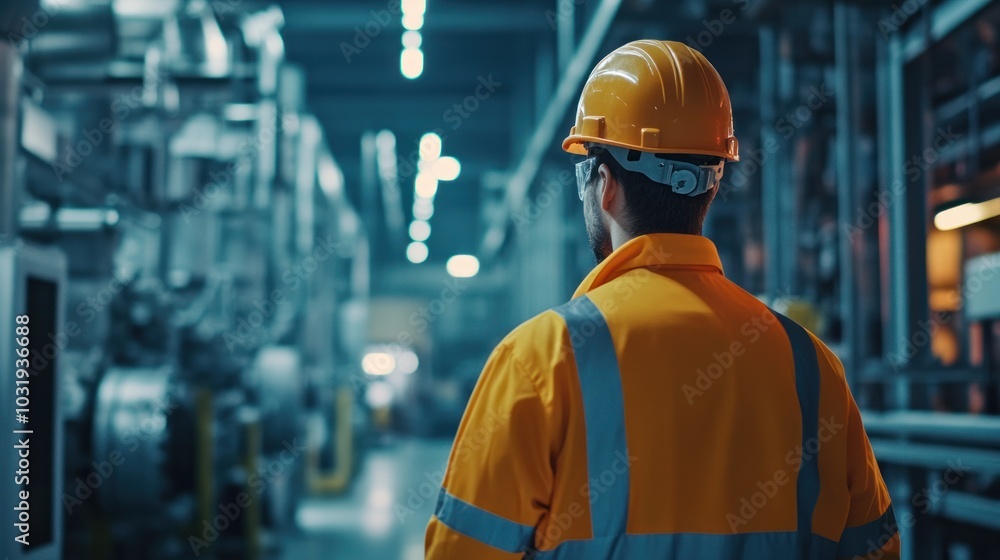 An engineer inspecting new machinery installation in a modern industrial facility, verifying proper setup and adherence to safety protocols An engineer inspecting new machinery installation in a modern industrial facility, verifying proper setup and adherence to safety protocols