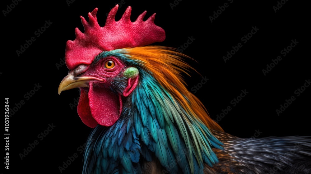 Fototapeta premium Rooster Portrait with Vibrant Feathers