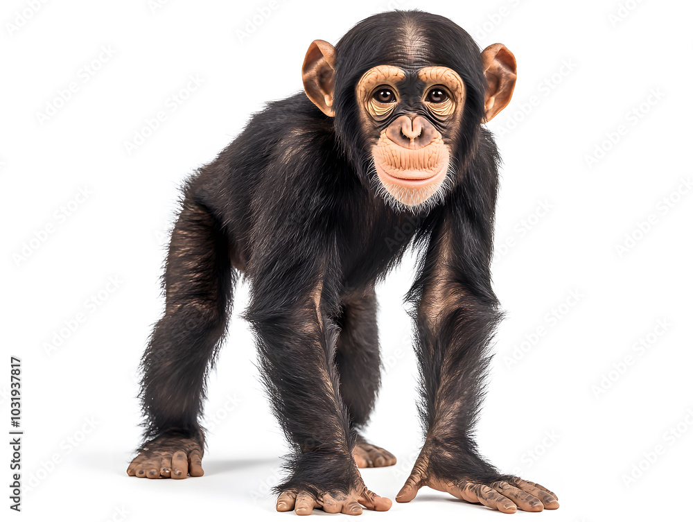 Fototapeta premium Playful chimpanzee, isolated on white background