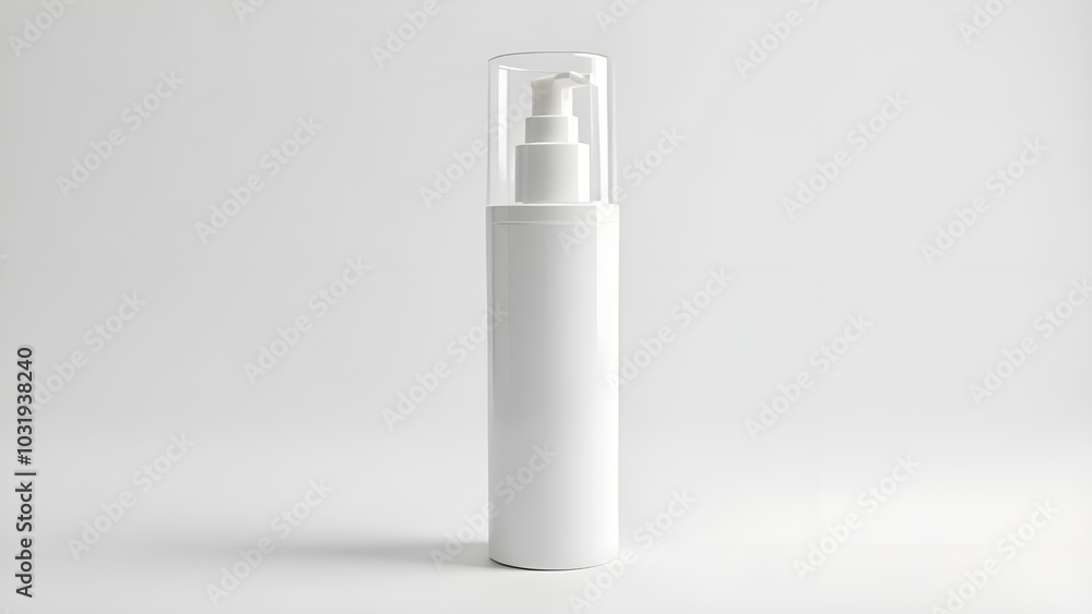 Advertising - product photo of cosmetic mist bottle + white + straight line + slim shape + transparent lid Advertising - product photo of cosmetic mist bottle + white + straight line + slim shape + transparent lid
